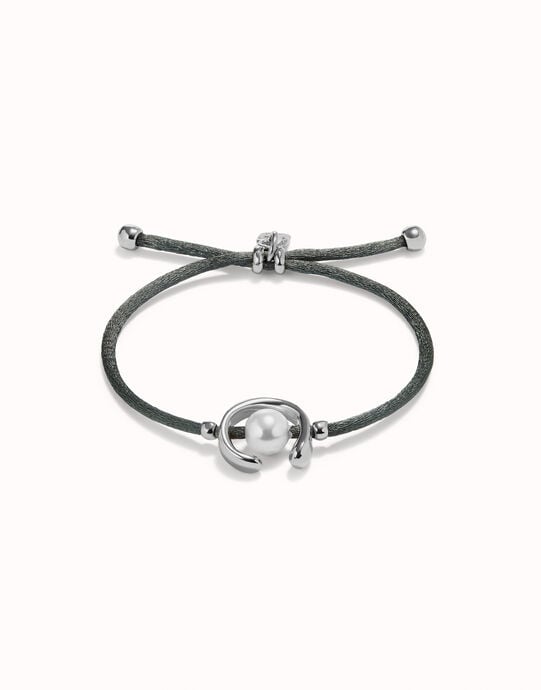 Pulsera de hilo negroso con perla shell fornitura ba&ntilde;ada en plata de ley.